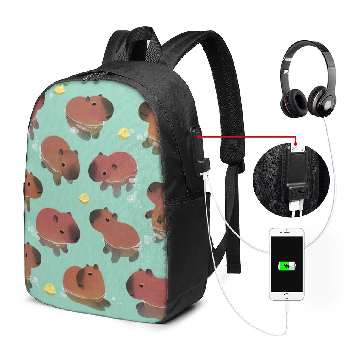 Women Bags For Travel - 카피바라 동물 패턴 배낭 여행 노트북