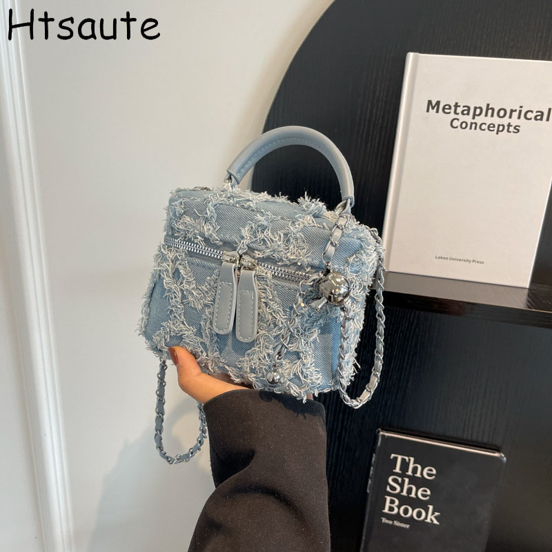 Women Bags Jeans - 2024 여성용 싱글 숄더백, 패션 체인