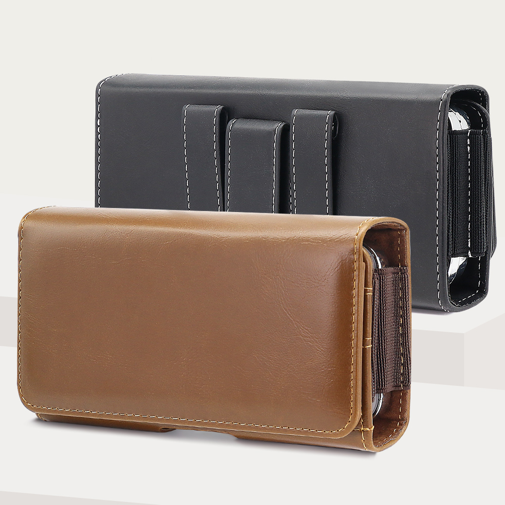 Saddle Bag Leather - 범용 가로형 PU 가죽 휴대폰 파우치
