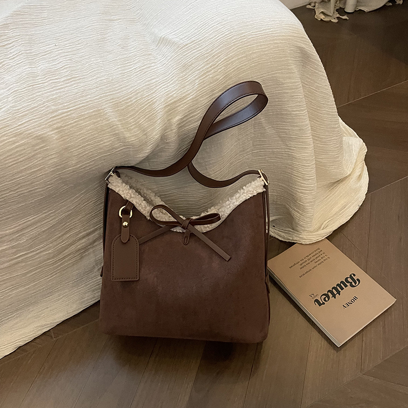 Women Bags Branded Sale - 인조 스웨이드 단색 리본 크로스바디 백