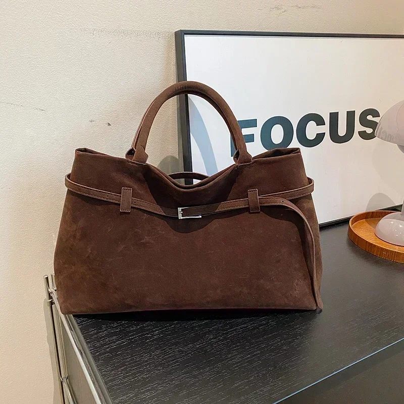 Women Bags Designer Sale - 버클 장식 디자인 솔리드 가짜 스웨이드