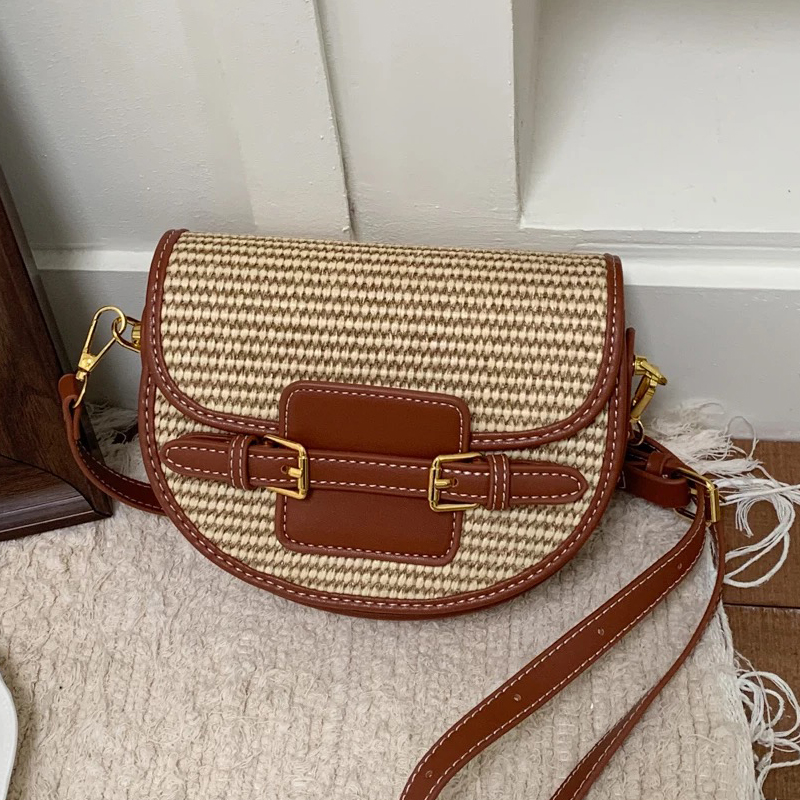 Saddle Bag Leather - 여성을위한 영국 스타일 미니 밀짚 상자