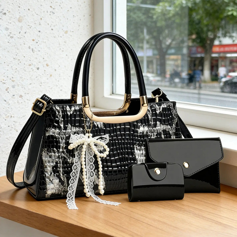 Women Bags Gift - 여성용 핸드백 세트, 악어 무늬 이브닝