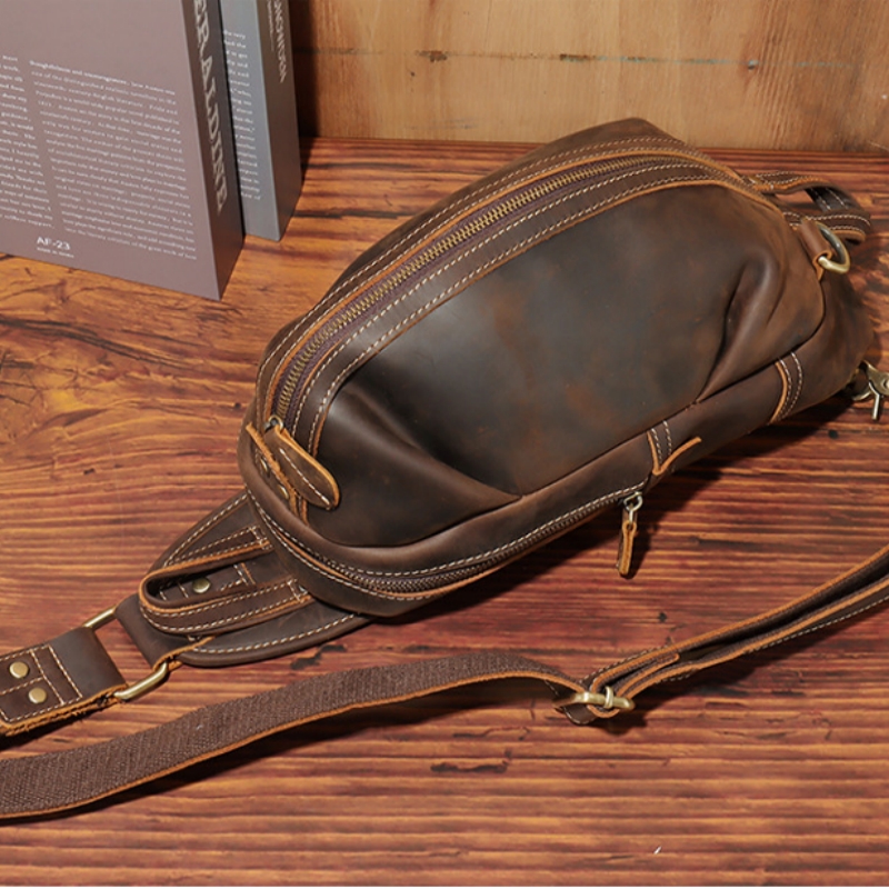 Saddle Bag Leather - 남성용 럭셔리 슬링 체스트 백, 진짜