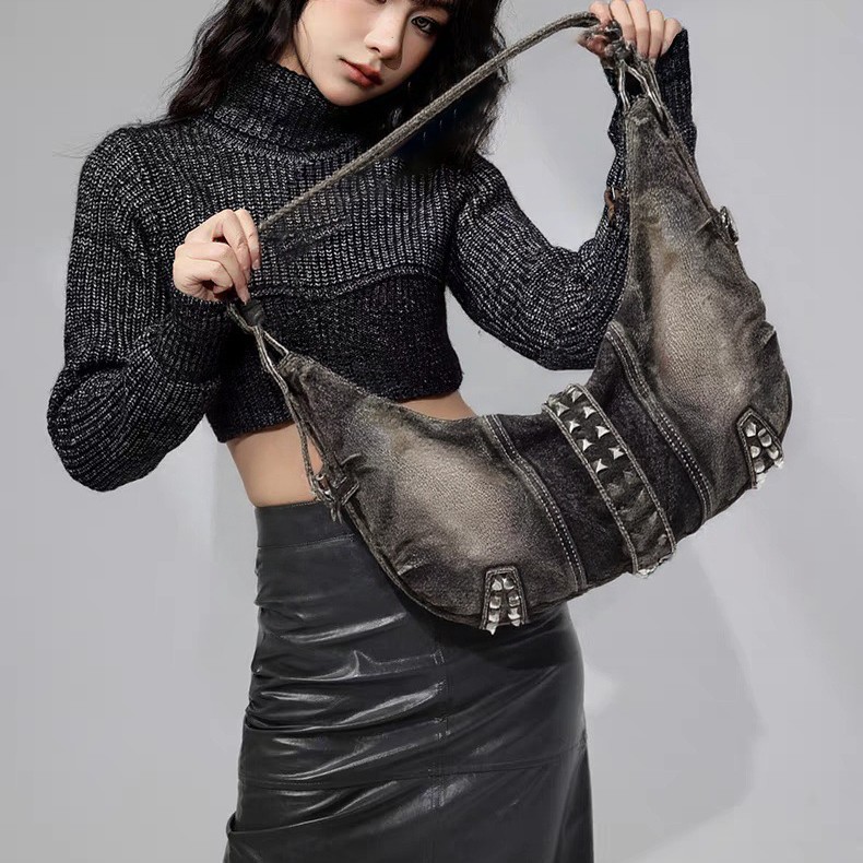 워시드 데님 리벳 숄더백 여성용 핸드백 대용량 쇼핑백  - Women Bags Jeans 리뷰 및 가격