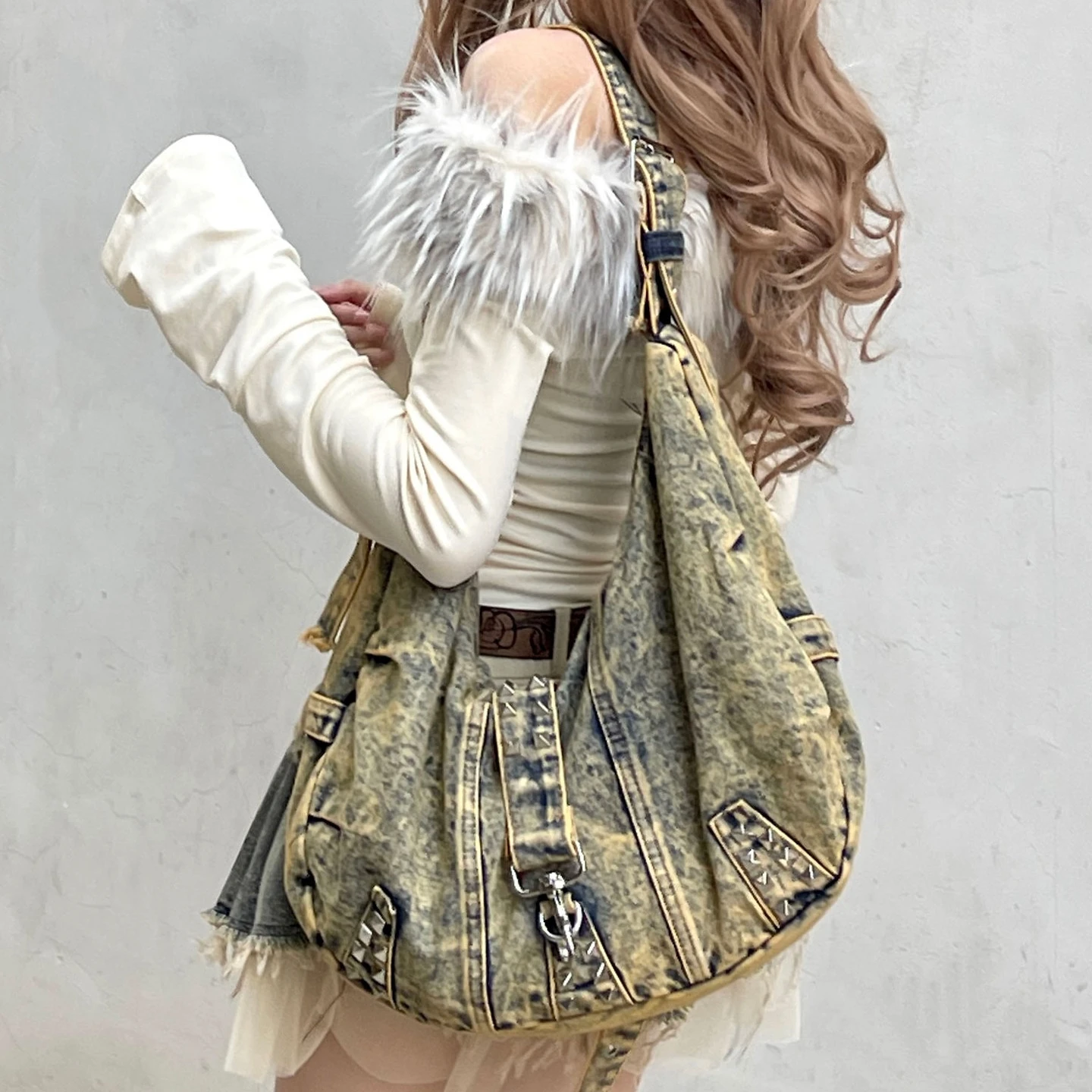 워시드 데님 리벳 숄더백 여성용 핸드백 대용량 쇼핑백  - Women Bags Jeans 리뷰 및 가격