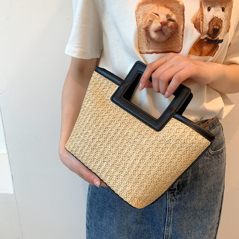 사각형 속이 빈 손잡이 밀짚 핸드백, 인조 가죽 트림  - Women'S Bags Top 10 리뷰 및 가격