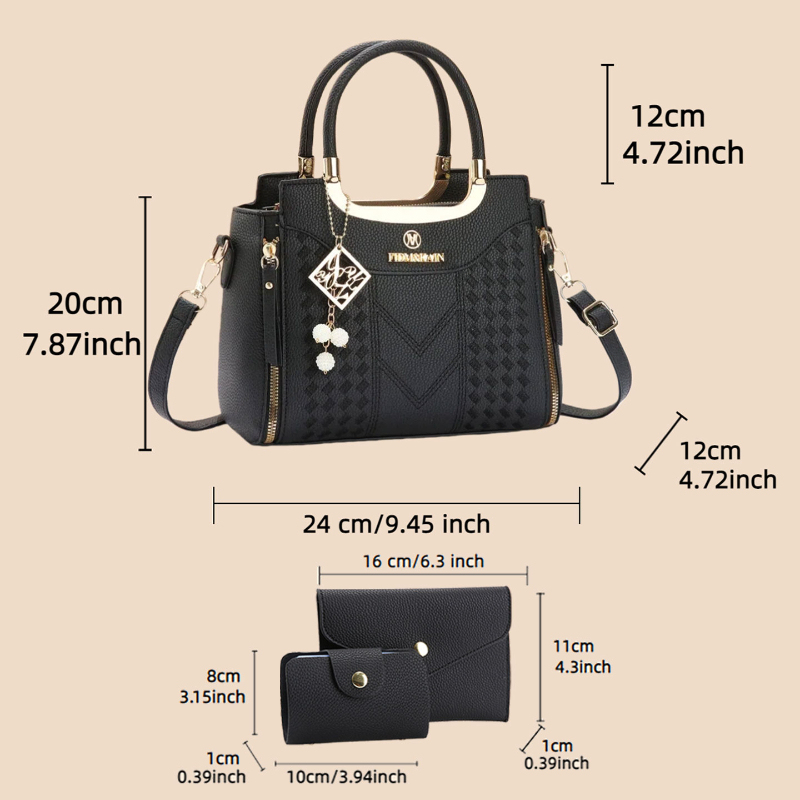 리치 그레인 PU 가죽으로 제작된 3종 핸드백 세트.  - Women Bags Gift 리뷰 및 가격
