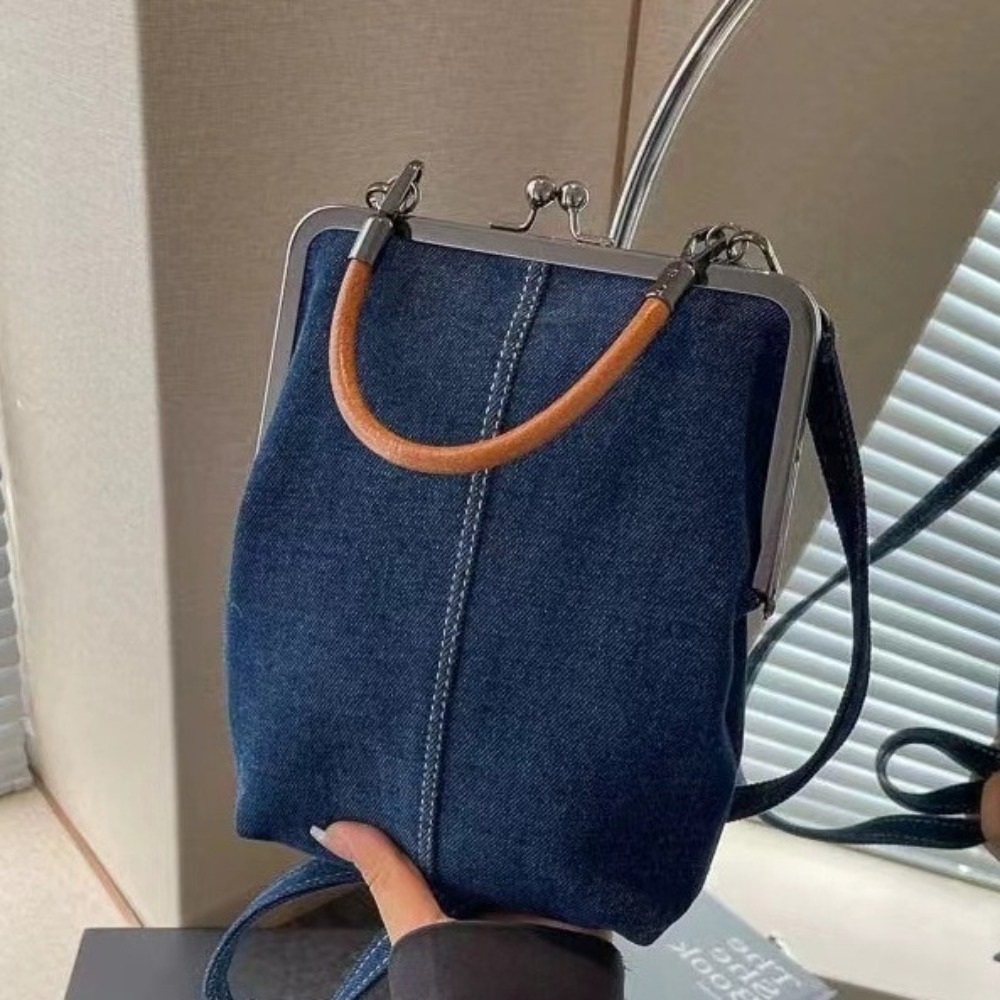 새로운 빈티지 스타일 여성 핸드백 세련된 네이비 블루  - Women Bags Jeans 리뷰 및 가격