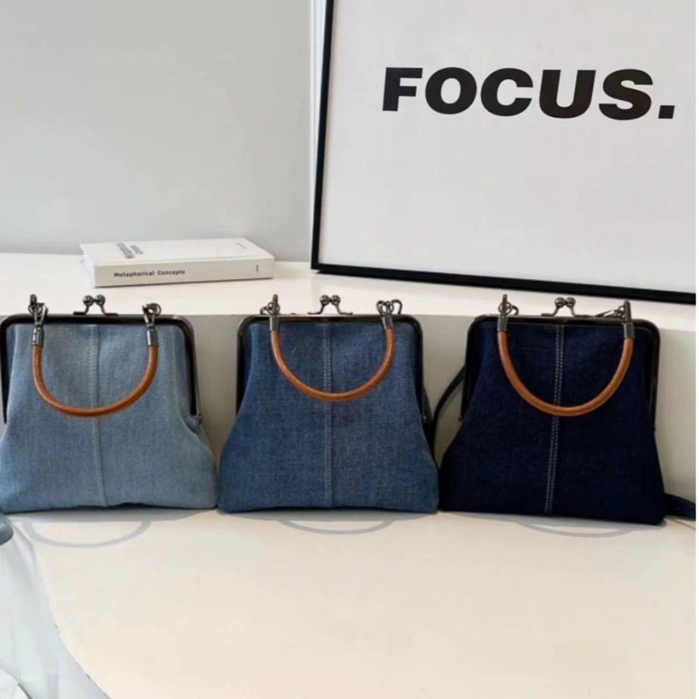 새로운 빈티지 스타일 여성 핸드백 세련된 네이비 블루  - Women Bags Jeans 리뷰 및 가격