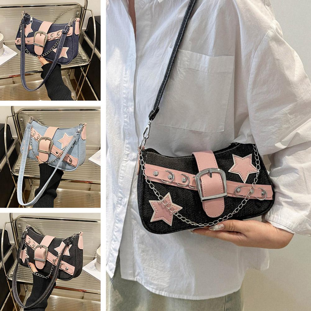 패션 여성 핸드백 데님 별 패턴 멋진 소녀 언더암 백  - Women Bags Jeans 리뷰 및 가격