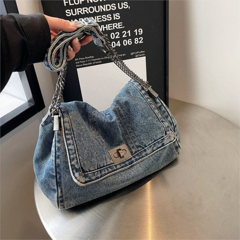 하라주쿠 스타일 빈티지 데님 토트백 여성 캐주얼 출퇴근 - Women Bags Jeans 리뷰 및 가격