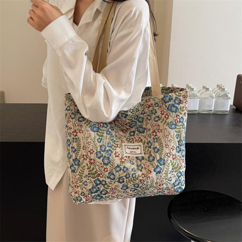 자수 꽃무늬 캔버스 핸드백 여성용 섬세한 꽃무늬 토트  - Women Bags For Work 리뷰 및 가격