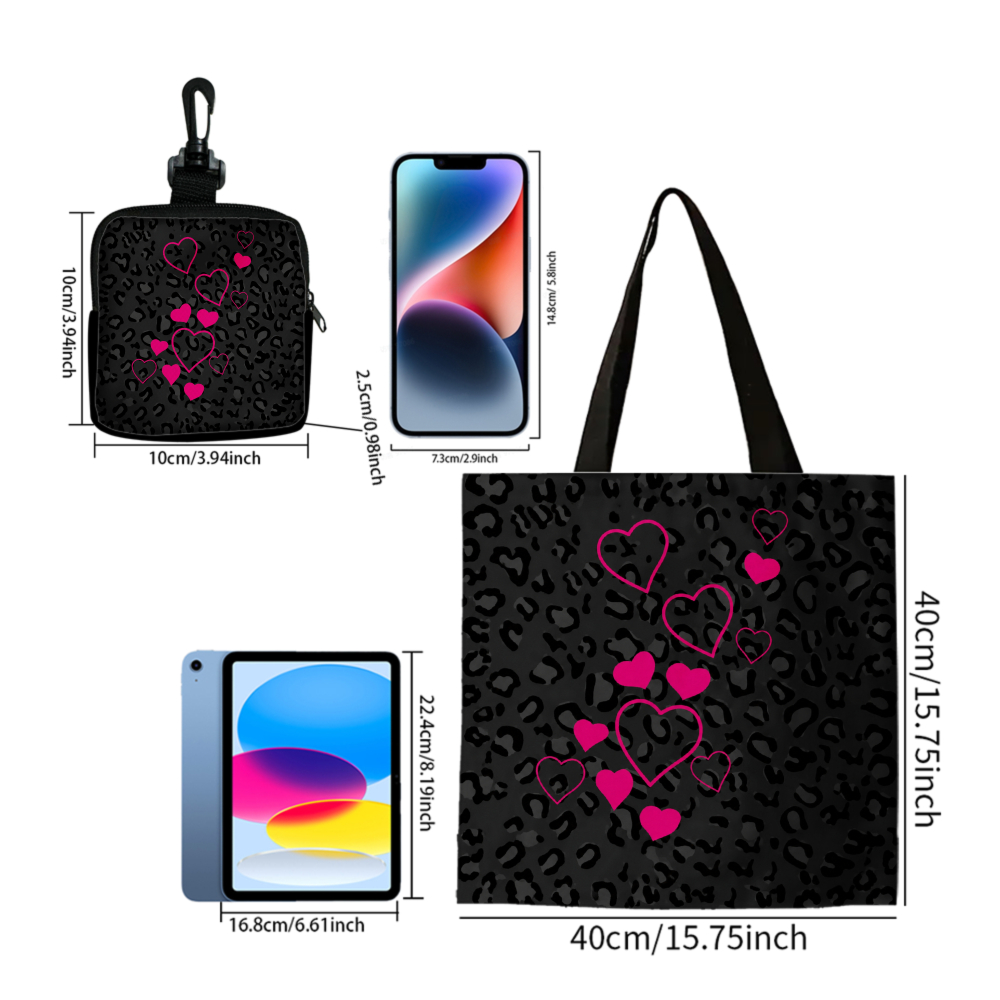 블랙 레오파드 프린트 핑크 하트 토트백과 동일한 동전  - Women Bags Gift 리뷰 및 가격