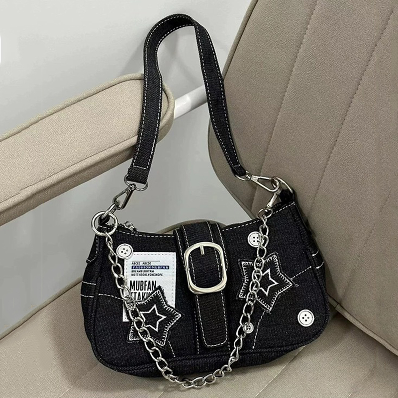 Y2k 패션 여성용 핸드백 별 패턴 멋진 소녀 겨드랑이 - Women Bags Jeans 리뷰 및 가격